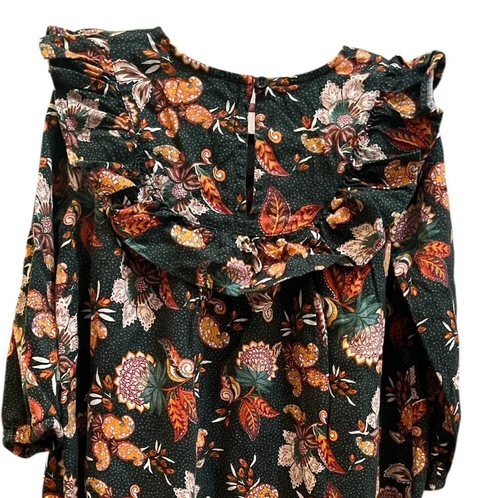 Old Navy ruffle trim Kids Dress with Floral Print in Dark Green
